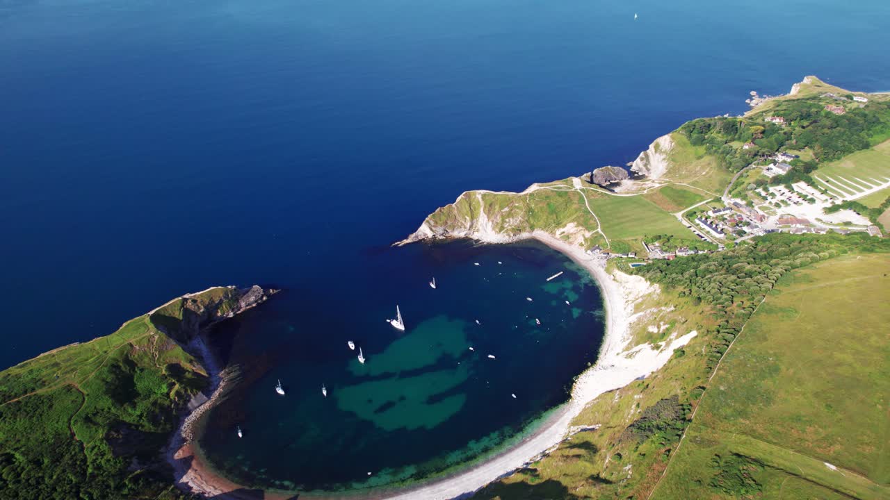 Aerial View of Lulworth Cove in Dorset, England
