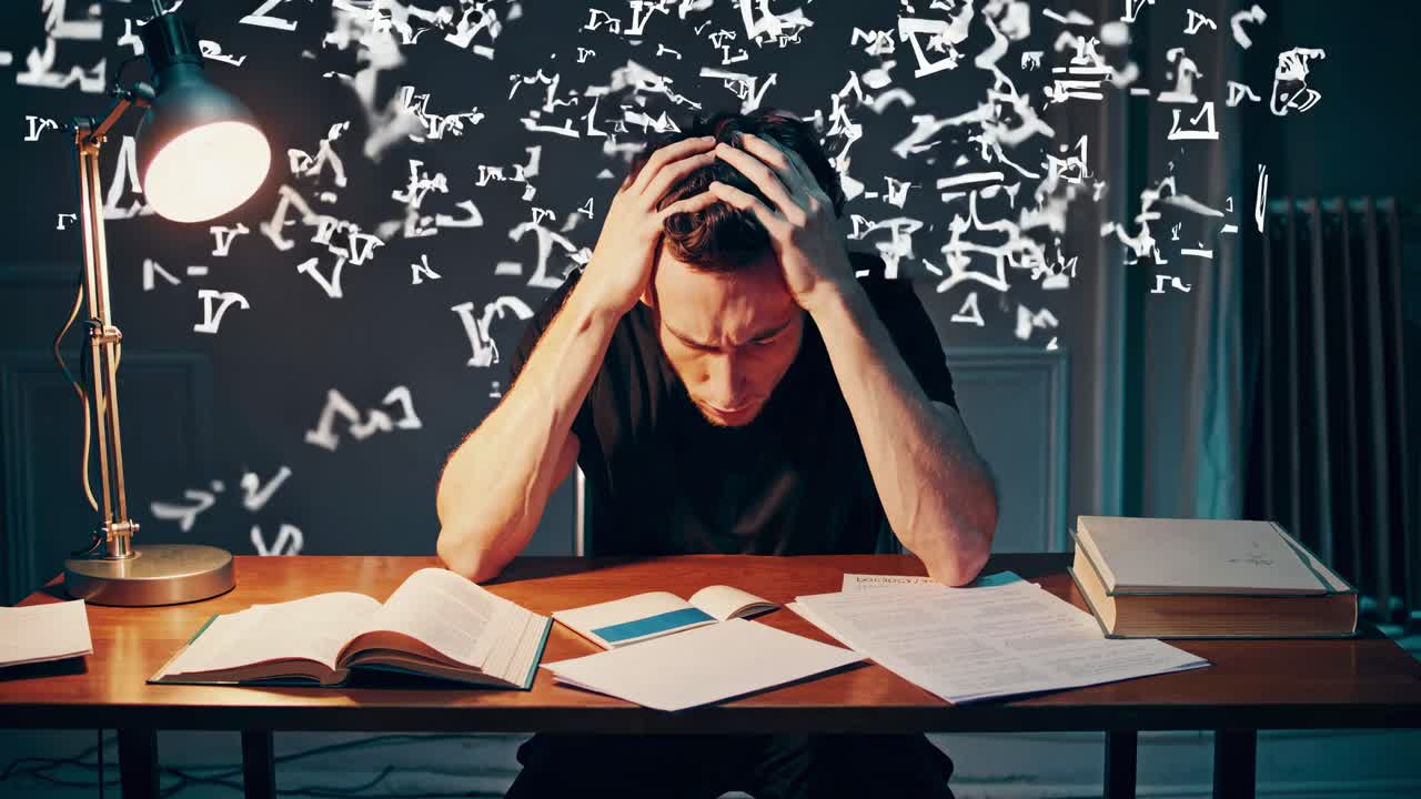 수학 문제로 스트레스를 받는 학생