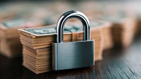 padlock on stack of money