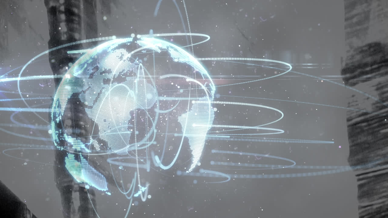 Animation of globe with network of connections over warehouse