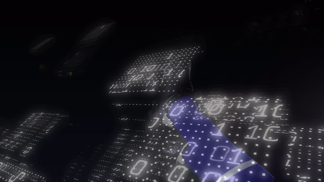 animación de codificación binaria sobre jugador de fútbol afroamericano de sexo masculino bicicleta pateando la pelota