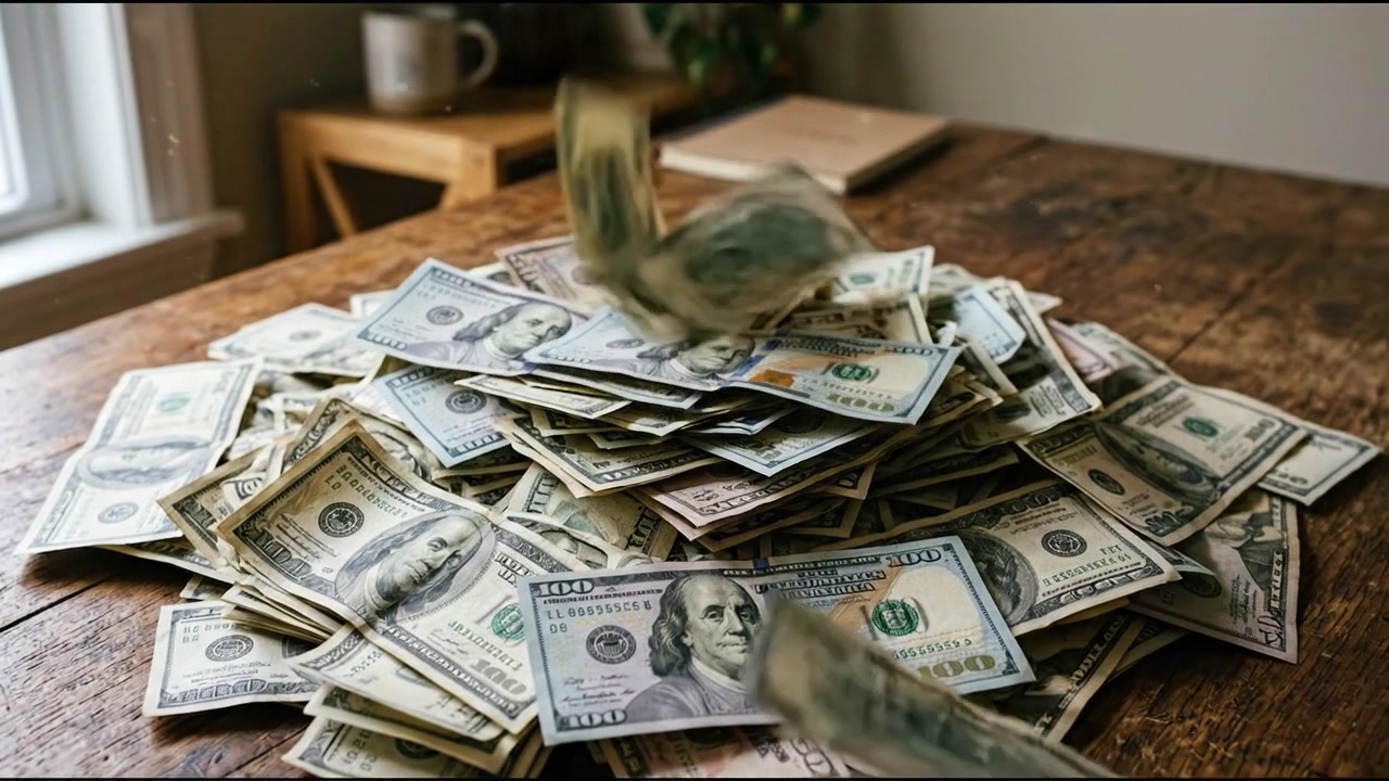 Detailed piles of United States dollar banknotes arranged on a table in a modern professional concept
