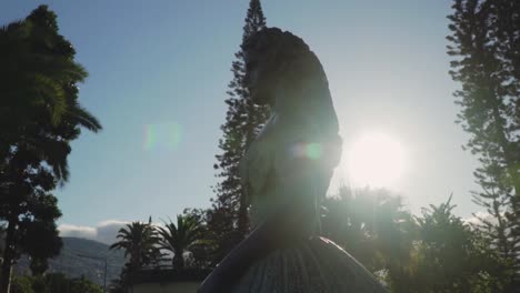 silhouette of a statue in a park