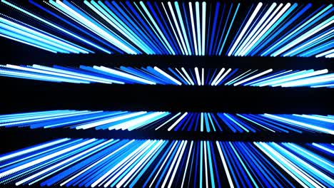 abstract 3d loop background with blue glow particles lined up in rows along lines in 3d space. festive vj loop with multicolored particles and smooth animated camera. motion design background.