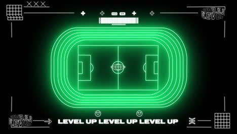 Animation-of-green-neon-sports-stadium-and-digital-interface