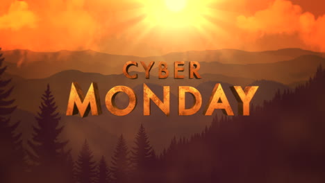 cyber monday text on landscape with sun and mountains