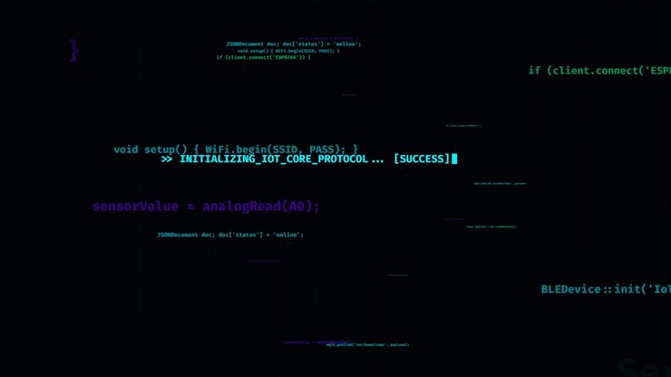 Abstract Digital Background with Floating IoT Programming Code
