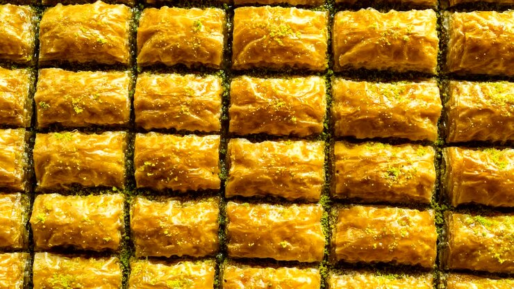 gorgeous delicious traditional pistachio turkish baklava, baklava pattern