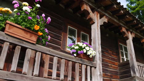 charming wooden house with blooming flowers