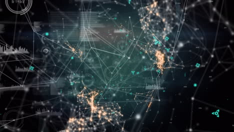 animación digital de la red de conexiones y procesamiento de datos contra un fondo negro