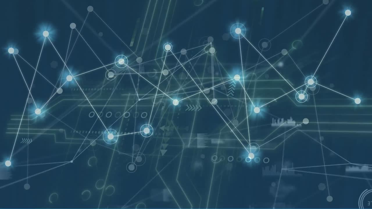 animación de la red de conexiones con luces y placa base en el espacio digital de la marina