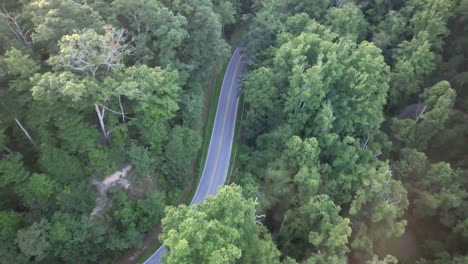 toma de arriba hacia abajo de una carretera en las montañas blue ridge