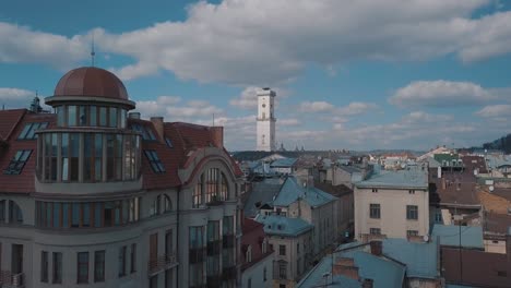 aerial city lviv, ukraine. european city. popular areas of the city. rooftops