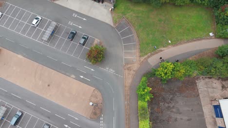 aerial view of parking lot and path