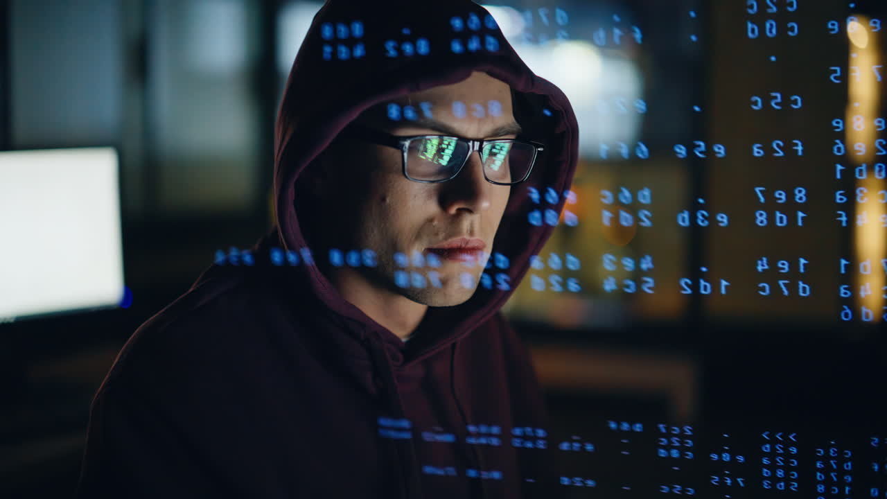 Developer fingers typing software commands illuminated screen nighttime closeup