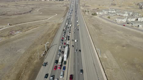aerial view of traffic jam on the highway