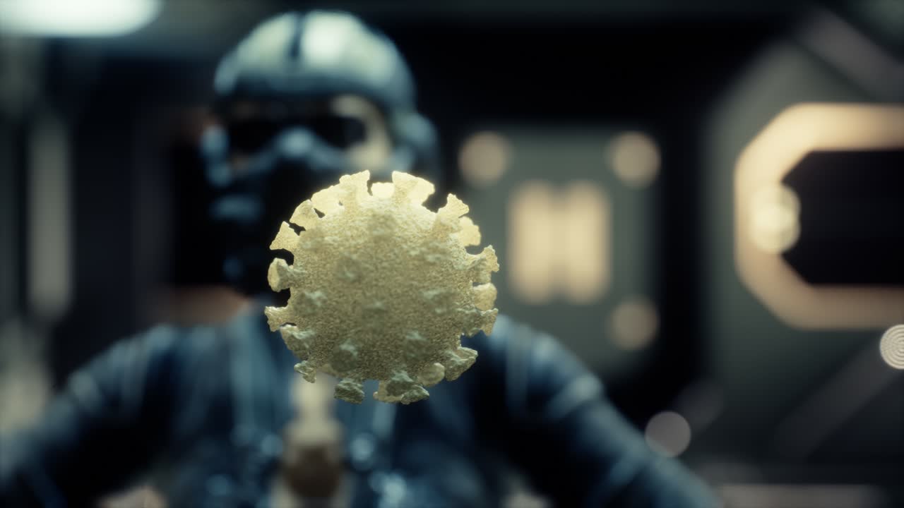 mujer con máscara médica protectora en su rostro mirando el coronavirus covid-19