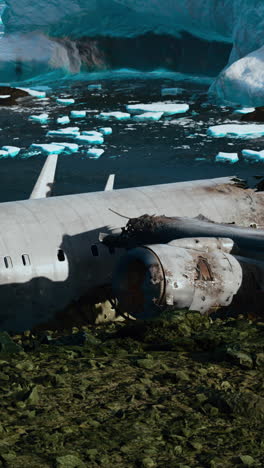 airplane wreckage in a frozen landscape