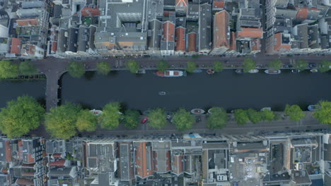 overhead top down slider drone shot of amsterdam canal