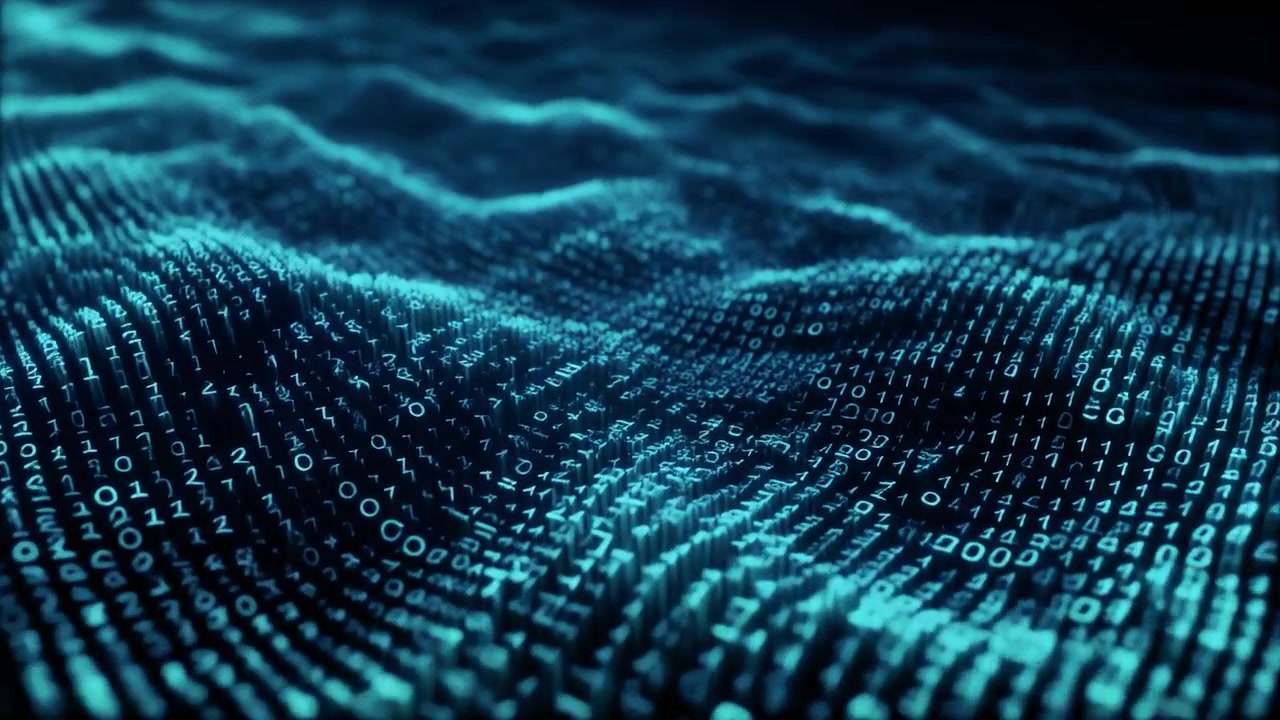 Abstract Digital Data Wave with Binary Code Flow