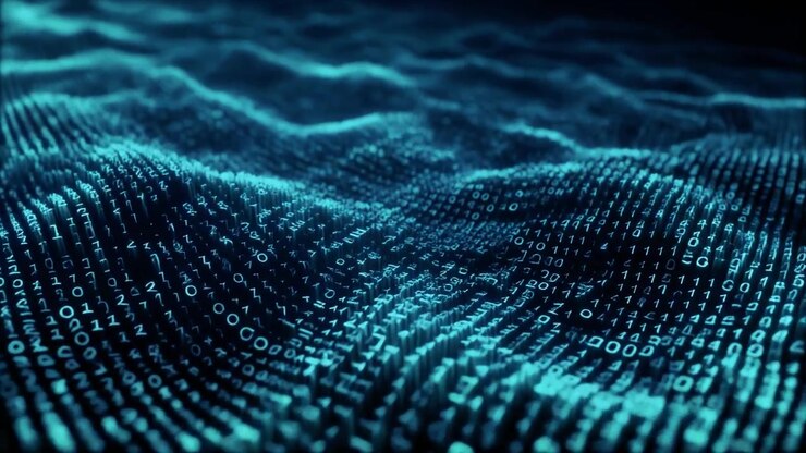 Onda di dati digitali astratta con flusso di codice binario