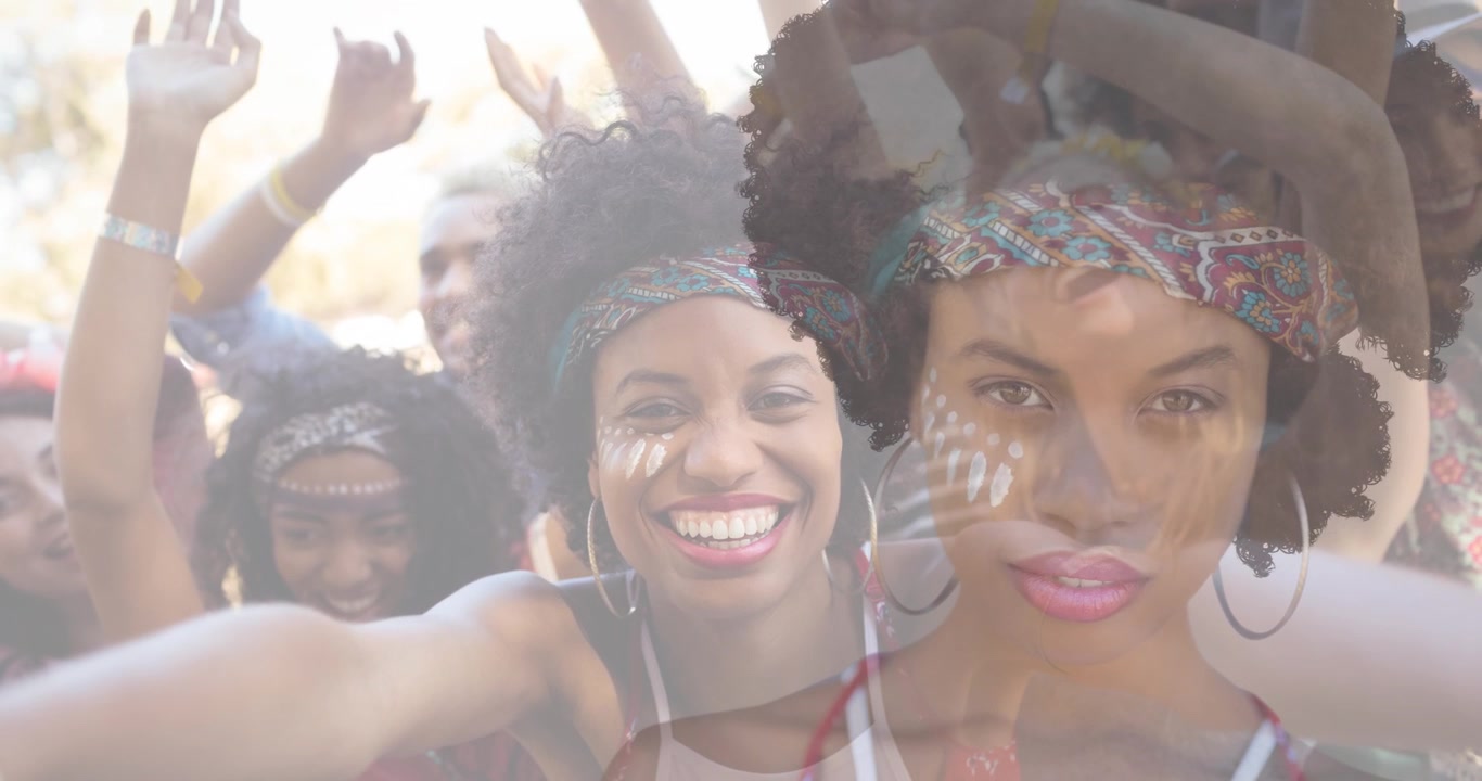 Animation of african american woman over diverse people