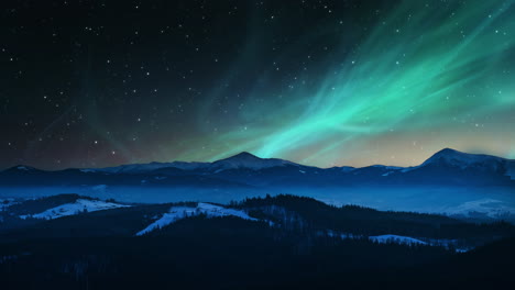 aurora boreal o luces del norte, paisaje de montaña por la noche