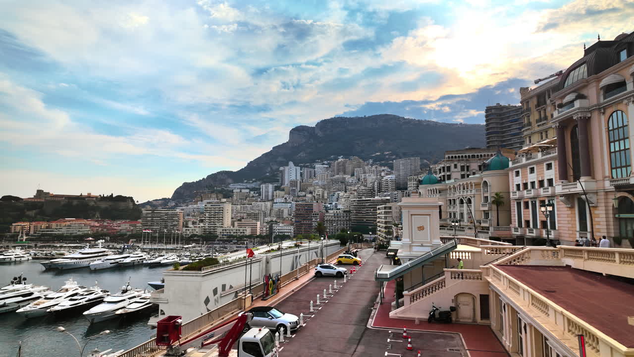 Aerial view of boats docked in the Monaco Marinain