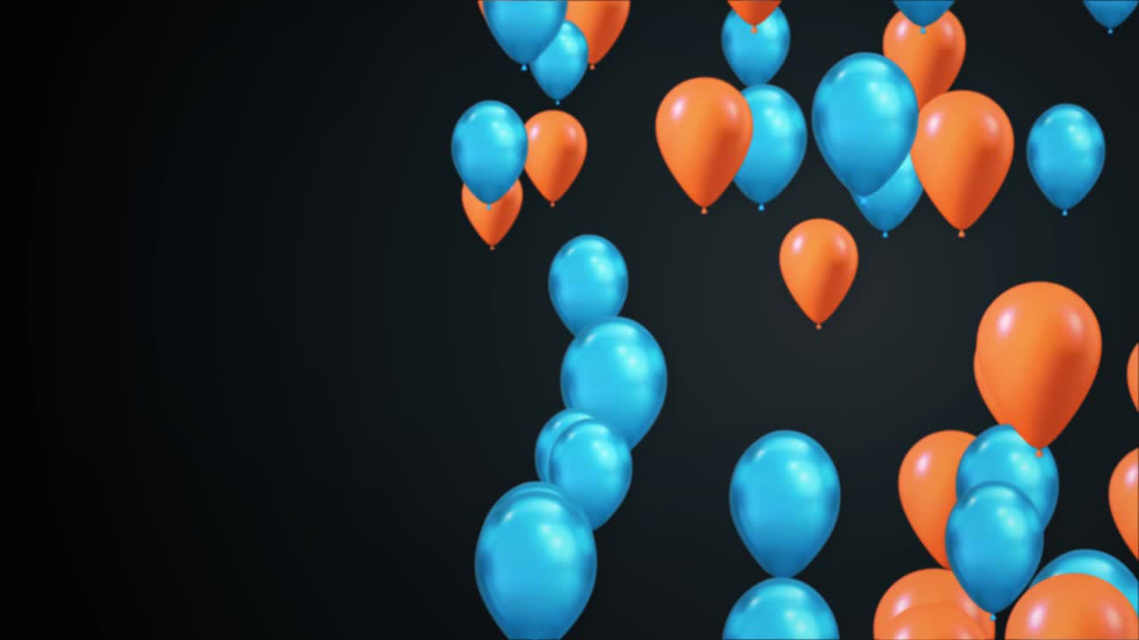 animación en 3d de globos azul naranja voladores vibrantes con fondo blanco en el canal alfa del bucle.