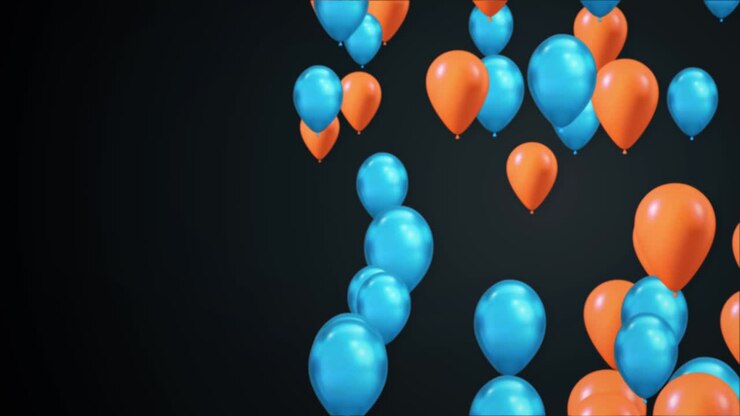 3D Animation of Vibrant Flying Blue Orange Balloons white Background Loop Alpha Channel.