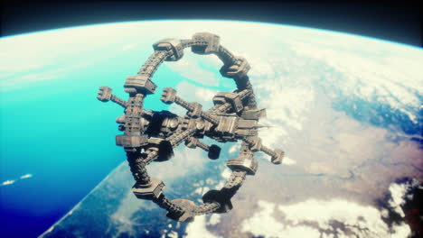 massive spaceship take position over earth elements furnished by nasa