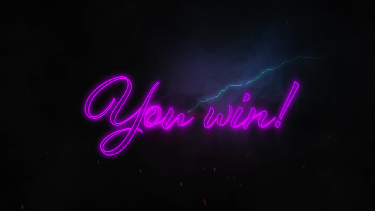 Animation of you win text over lightnings on black background