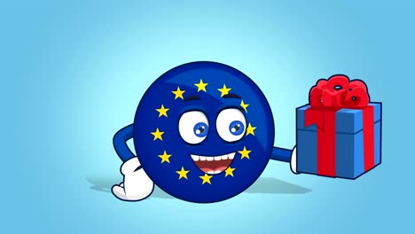 cartoon european union icon flag gift box with face animation