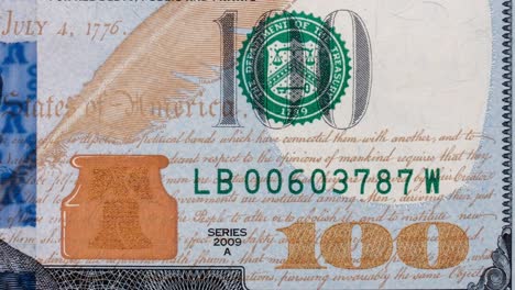 números de serie de billetes de 100 dólares cambiando, detener el movimiento, primer plano