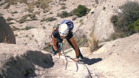 climbing sports technicians check the condition of a via ferrata villena, valencian community, spain