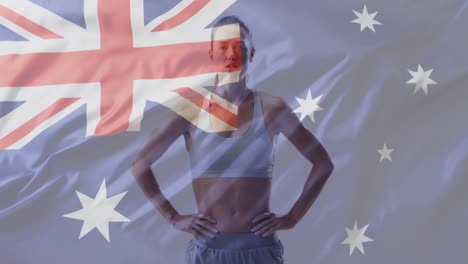 animation of flag of australia over caucasian female athlete