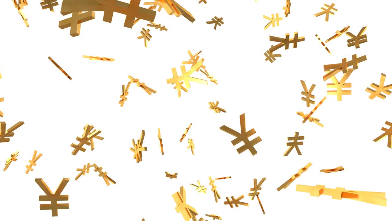 반이는 황금 엔 표지판이 느린 동작으로 떨어지는 3d 애니메이션 - 4k 원활한 루프 모션 배경 애니메이션