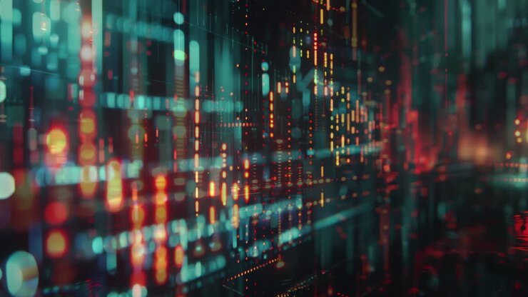 abstract city scene of data and code made with generative AI