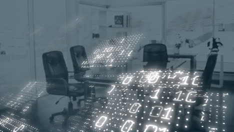 animación del procesamiento de datos de codificación binaria contra la oficina vacía.