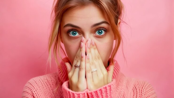 Una donna che si copre la bocca con le mani