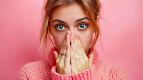 a woman covering her mouth with her hands