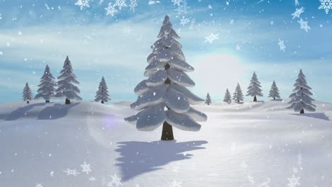 Animation-Von-Fallendem-Schnee-über-Der-Winterlandschaft