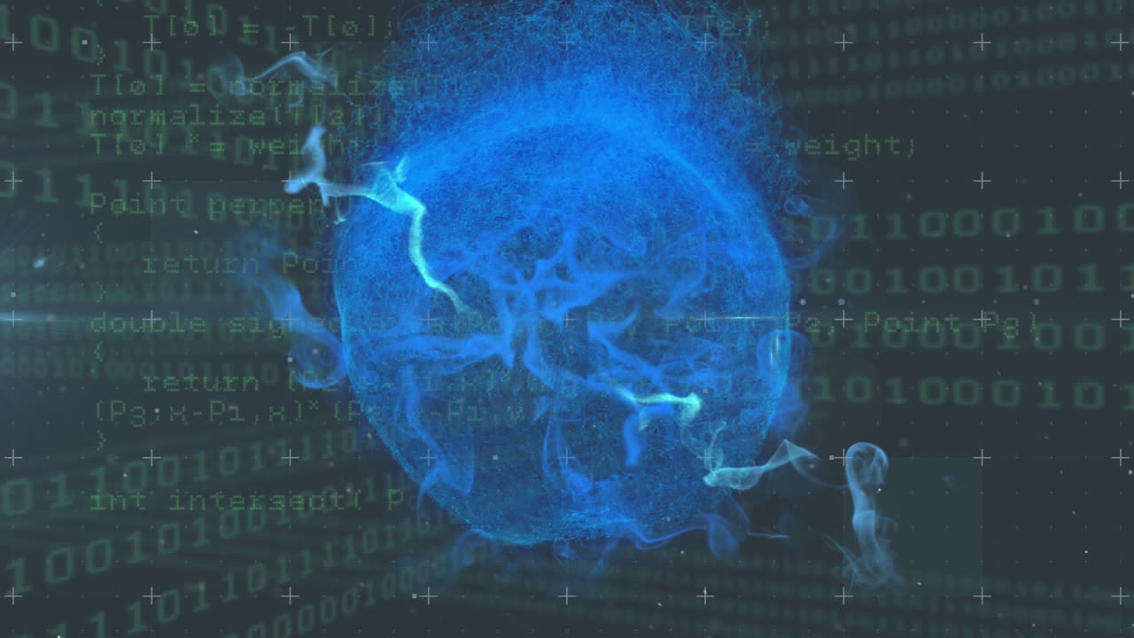 검은색 배경에 있는 데이터 처리에 대한 지구의 애니메이션