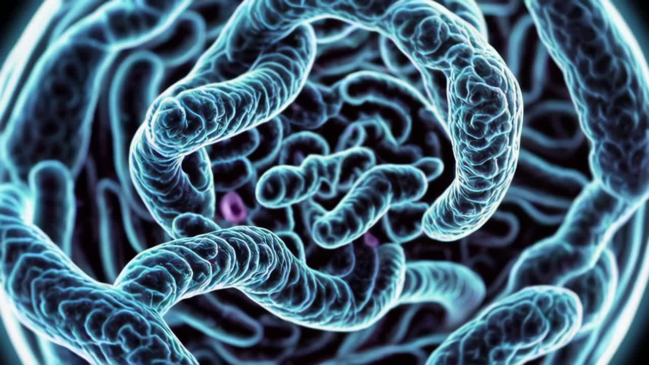 Microscopic view of bacteria or microorganisms