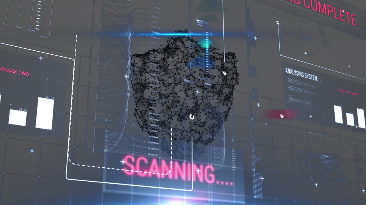 Animation of data processing and statistics over security shield
