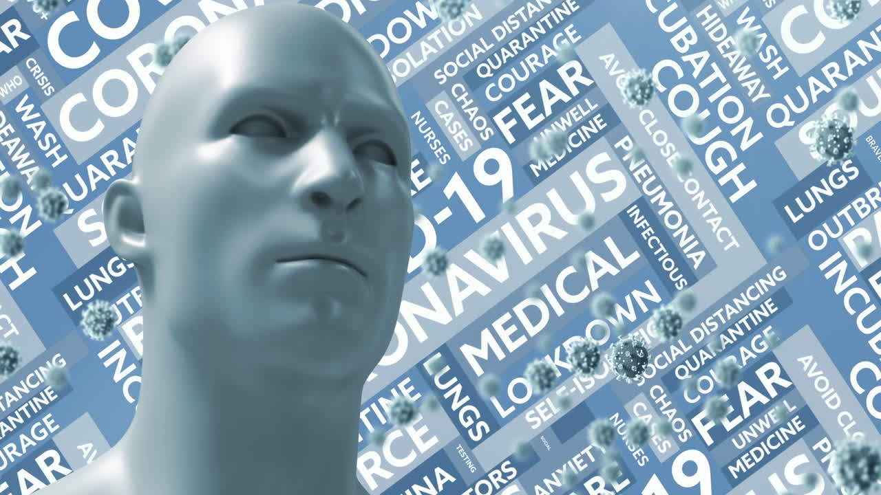 코로나바이러스 개념 텍스트에 대한 인간 얼굴 모델