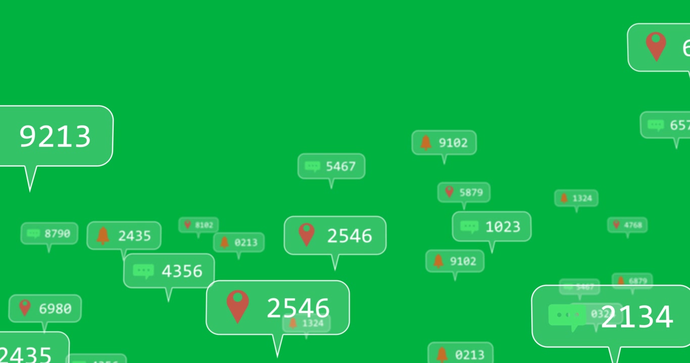 Animation of social media icons with numbers on grey banners over black background