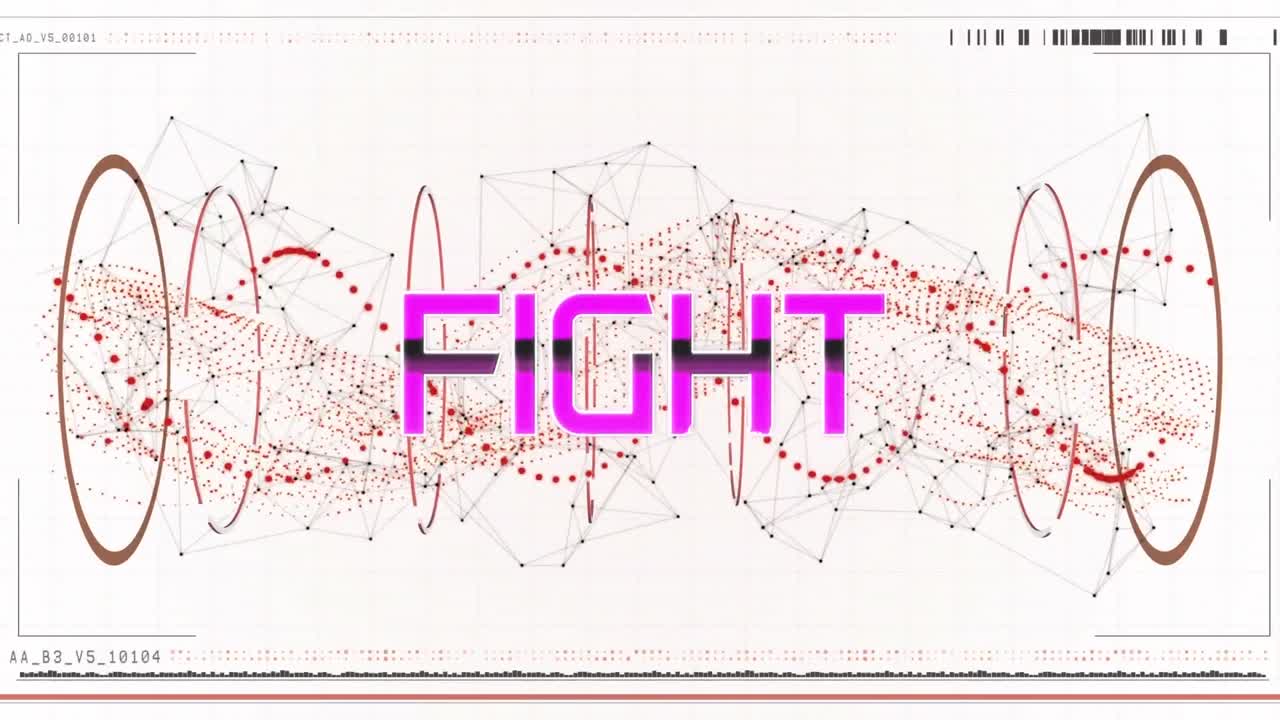빨간색으로 회전하는 dna 가닥 위에 싸우는 텍스트의 애니메이션