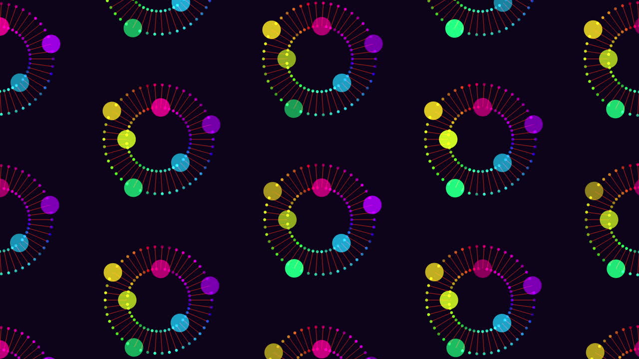 patrón de círculo flotante vibrante sobre fondo negro