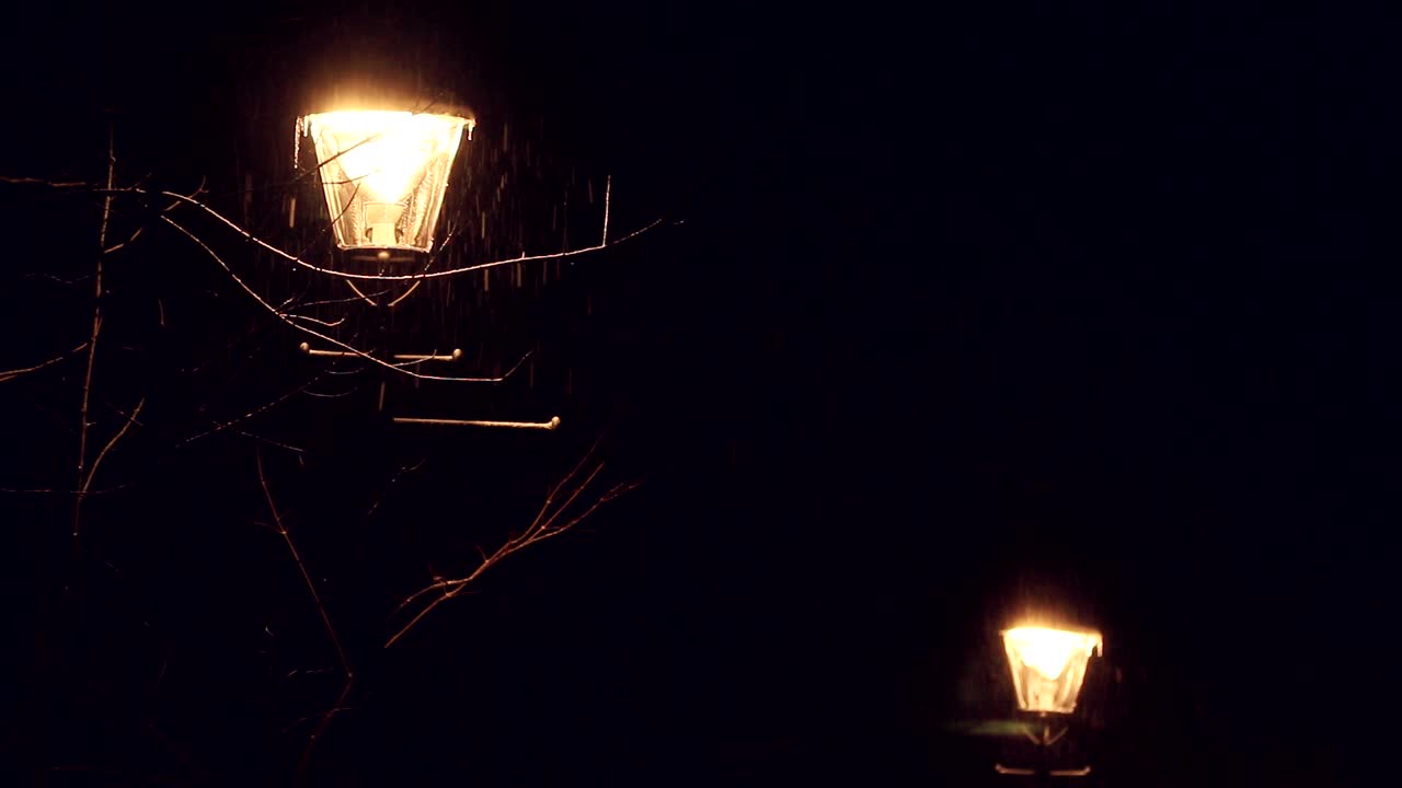 어둠 속에서 두 개의 가로등 빛